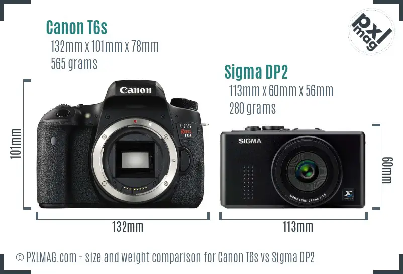 Canon T6s vs Sigma DP2 size comparison