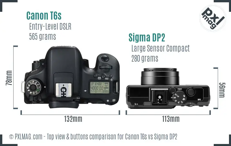 Canon T6s vs Sigma DP2 top view buttons comparison