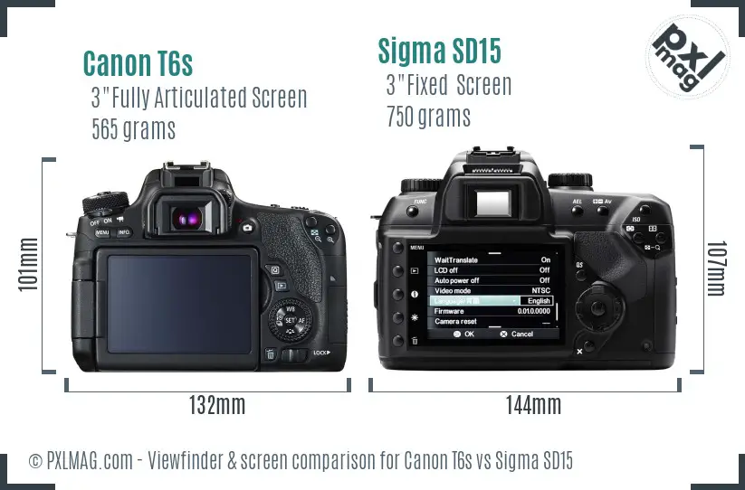 Canon T6s vs Sigma SD15 Screen and Viewfinder comparison