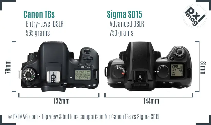 Canon T6s vs Sigma SD15 top view buttons comparison