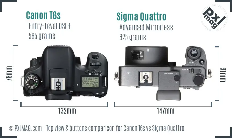 Canon T6s vs Sigma Quattro top view buttons comparison