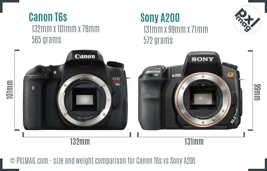 Canon T6s vs Sony A200 size comparison