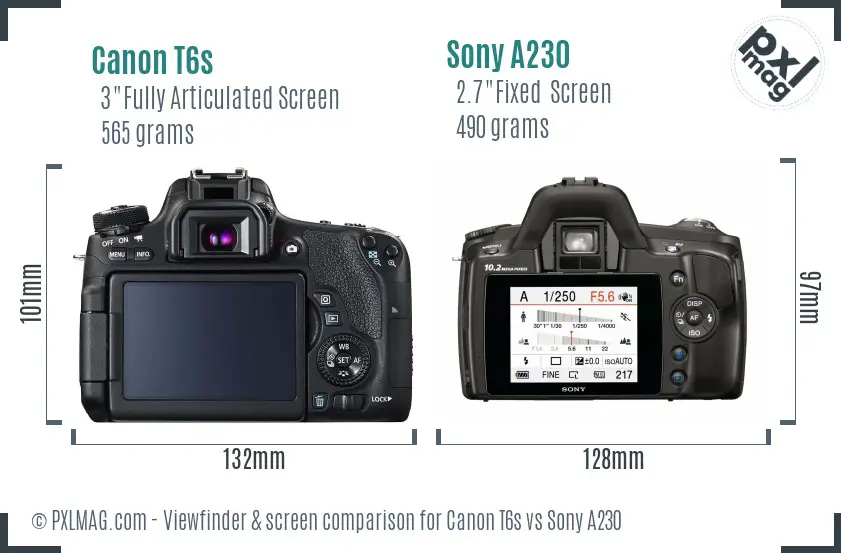 Canon T6s vs Sony A230 Screen and Viewfinder comparison