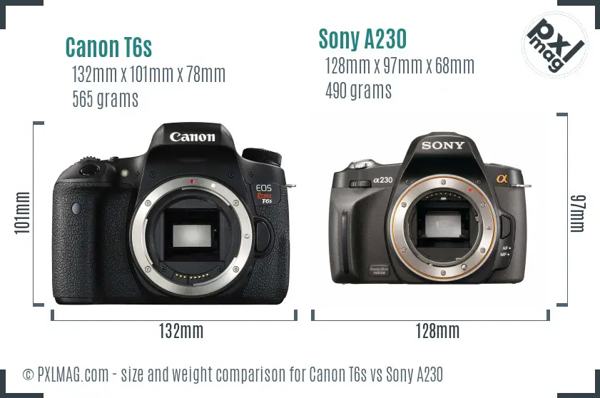 Canon T6s vs Sony A230 size comparison