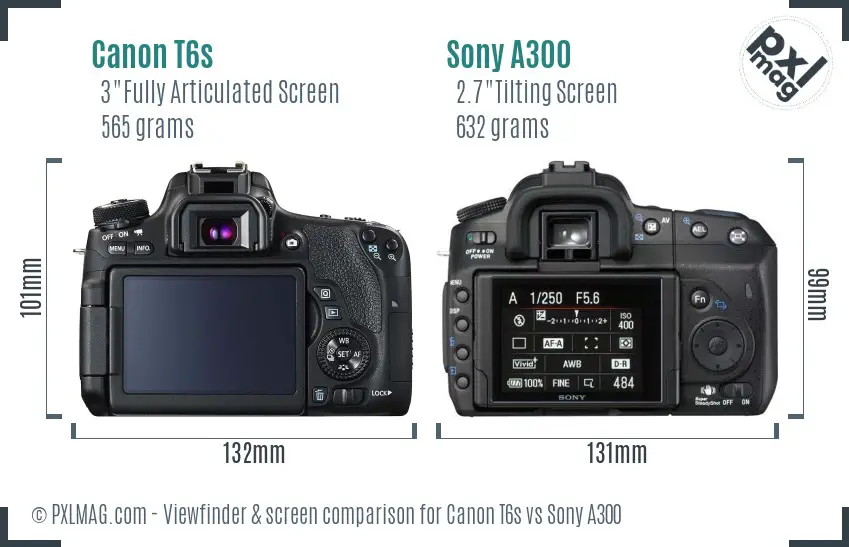 Canon T6s vs Sony A300 Screen and Viewfinder comparison