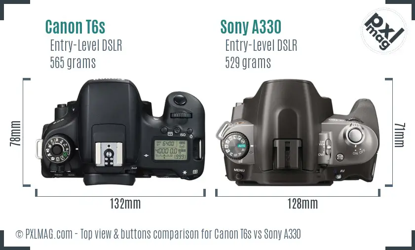 Canon T6s vs Sony A330 top view buttons comparison