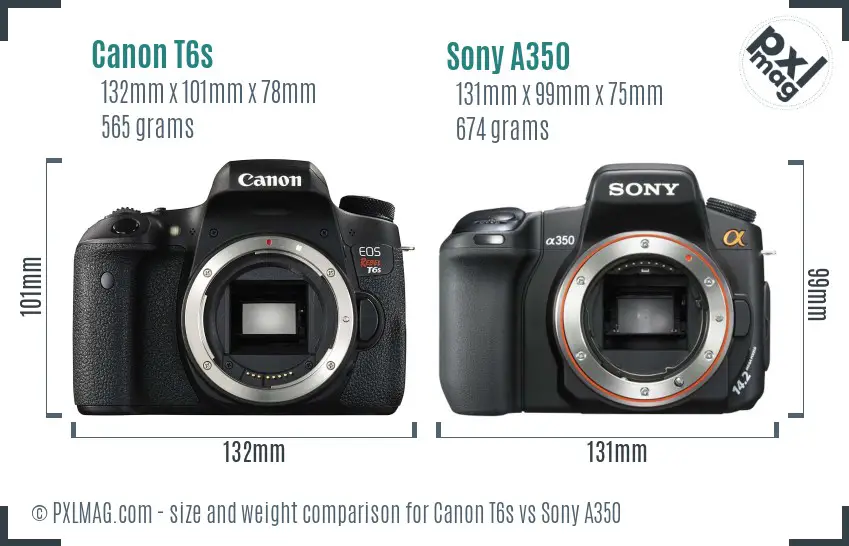 Canon T6s vs Sony A350 size comparison