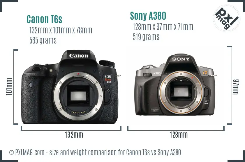 Canon T6s vs Sony A380 size comparison