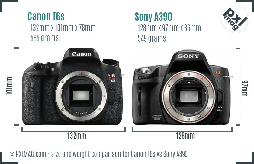 Canon T6s vs Sony A390 size comparison