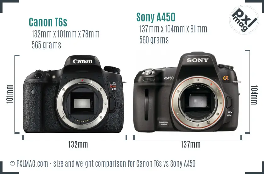 Canon T6s vs Sony A450 size comparison