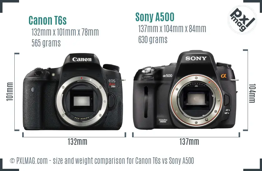 Canon T6s vs Sony A500 size comparison