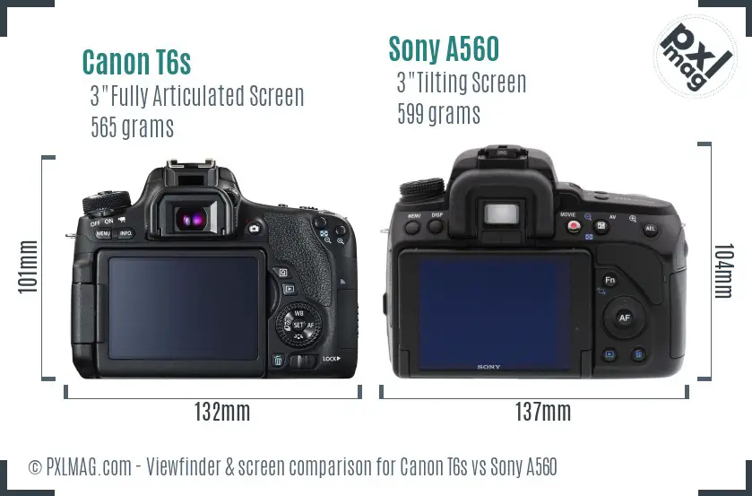 Canon T6s vs Sony A560 Screen and Viewfinder comparison