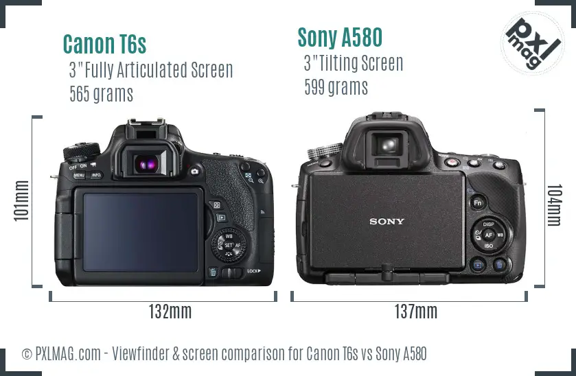 Canon T6s vs Sony A580 Screen and Viewfinder comparison
