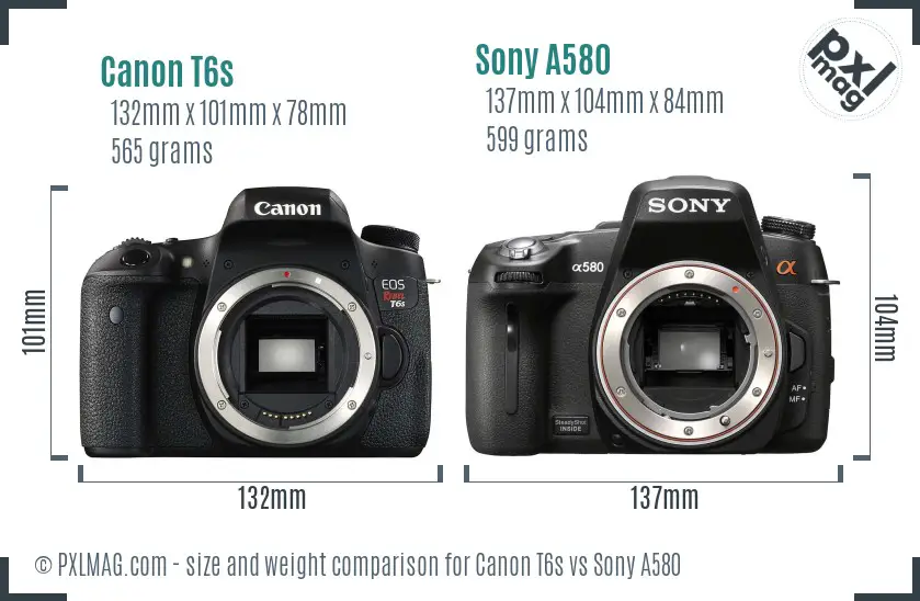 Canon T6s vs Sony A580 size comparison
