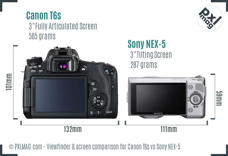 Canon T6s vs Sony NEX-5 Screen and Viewfinder comparison