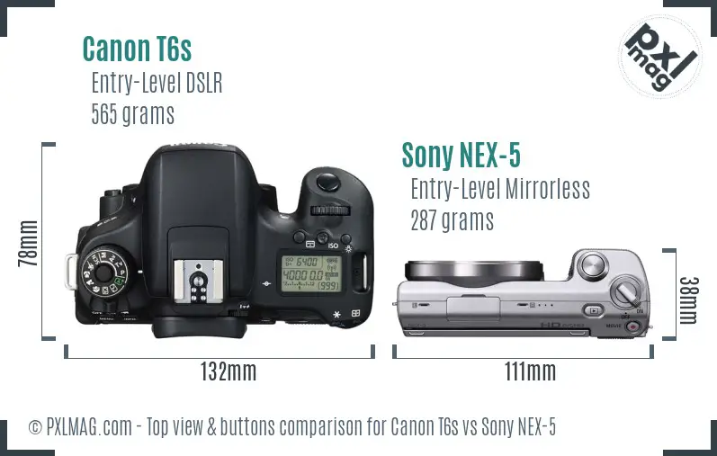 Canon T6s vs Sony NEX-5 top view buttons comparison
