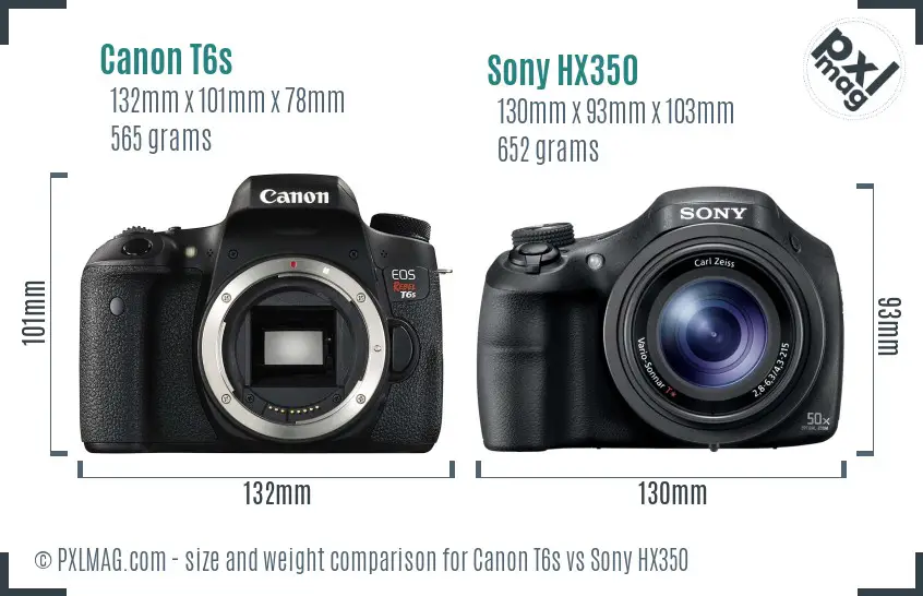 Canon T6s vs Sony HX350 size comparison