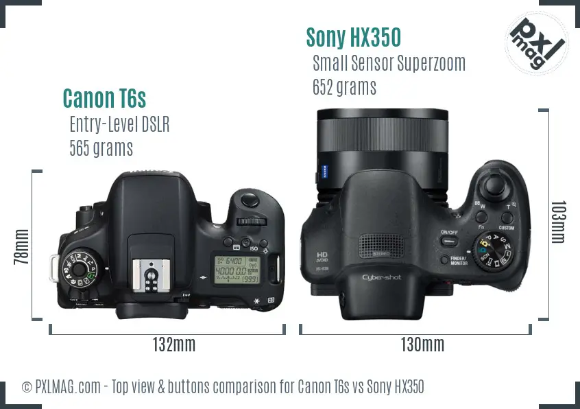 Canon T6s vs Sony HX350 top view buttons comparison