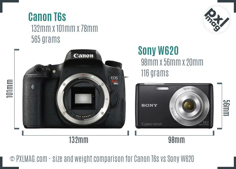 Canon T6s vs Sony W620 size comparison