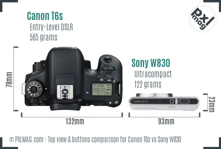 Canon T6s vs Sony W830 top view buttons comparison