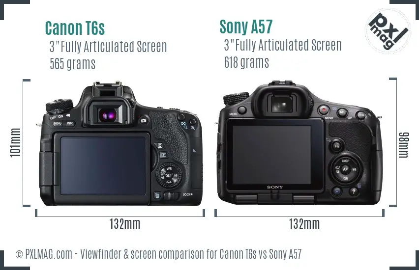 Canon T6s vs Sony A57 Screen and Viewfinder comparison