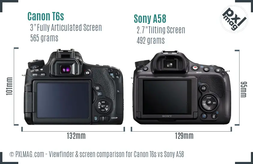Canon T6s vs Sony A58 Screen and Viewfinder comparison