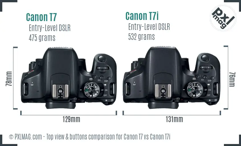 Canon T7 vs Canon T7i top view buttons comparison