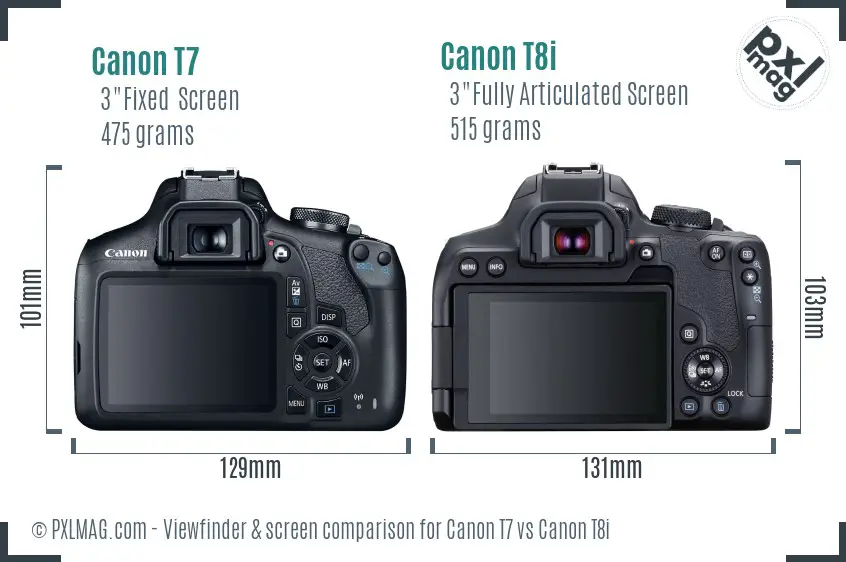 Canon T7 vs Canon T8i Screen and Viewfinder comparison