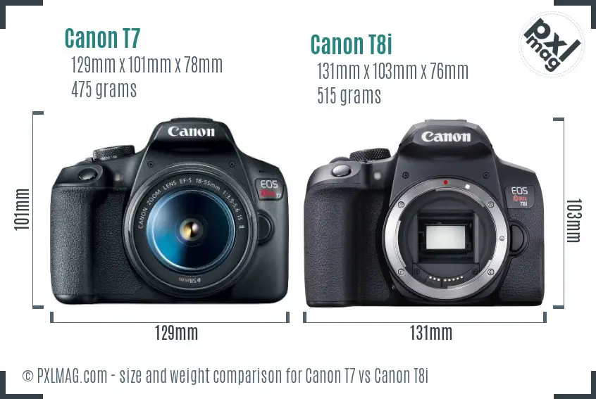 Canon T7 vs Canon T8i size comparison