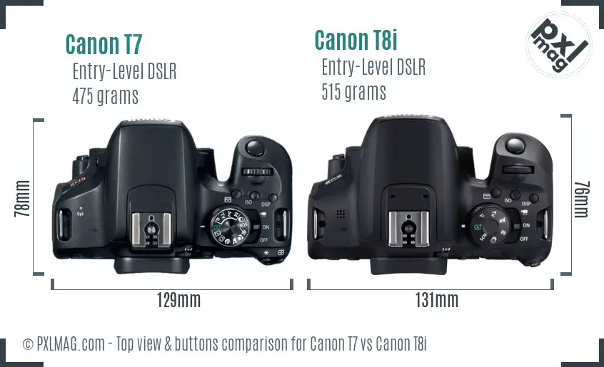 Canon T7 vs Canon T8i top view buttons comparison