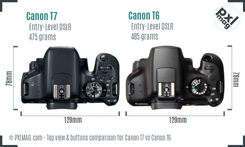 Canon T7 vs Canon T6 top view buttons comparison