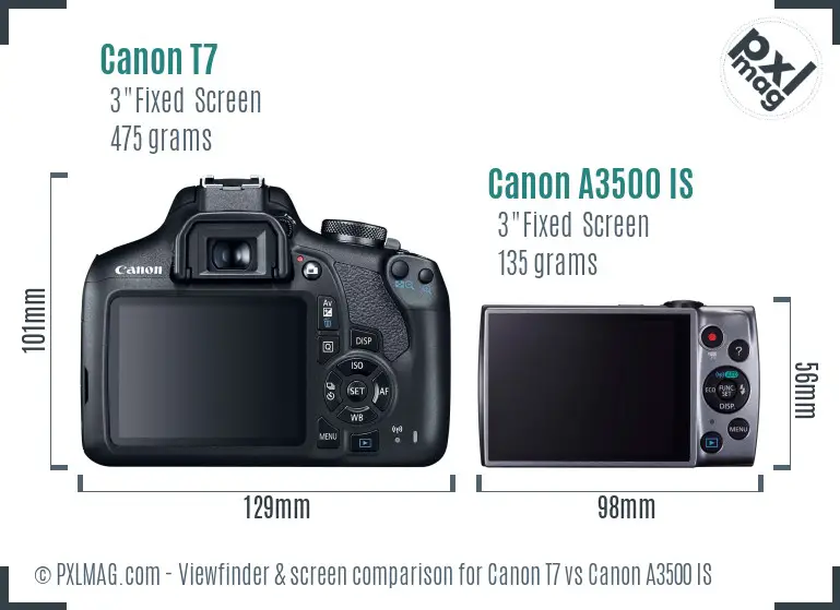 Canon T7 vs Canon A3500 IS Screen and Viewfinder comparison