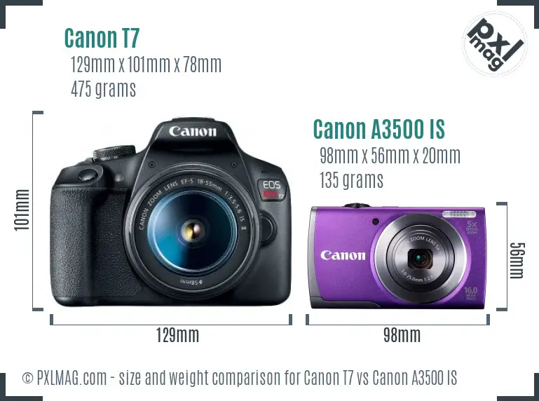 Canon T7 vs Canon A3500 IS size comparison