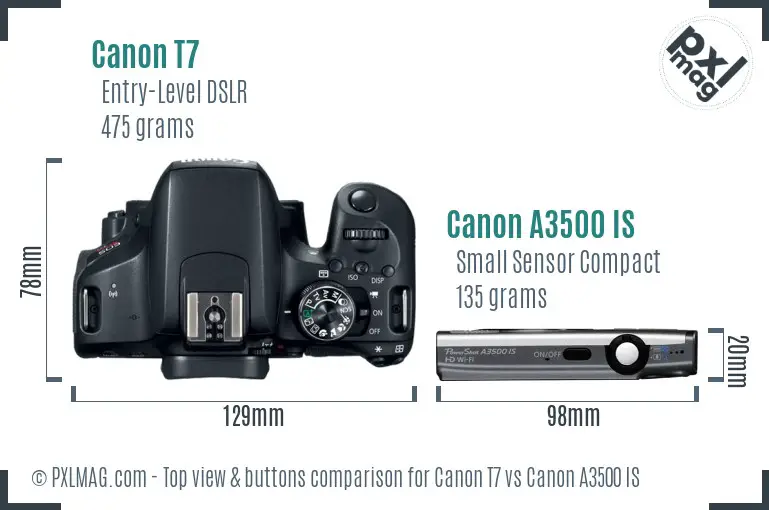 Canon T7 vs Canon A3500 IS top view buttons comparison