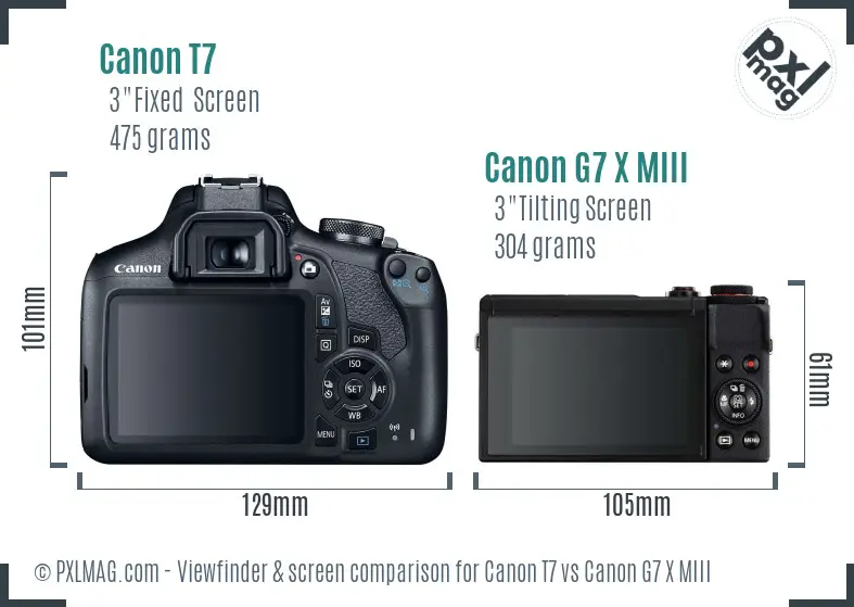 Canon T7 vs Canon G7 X MIII Screen and Viewfinder comparison