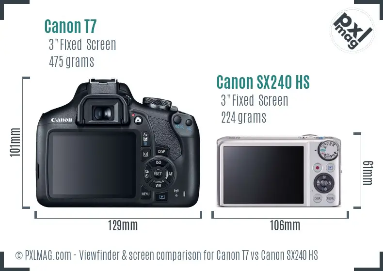 Canon T7 vs Canon SX240 HS Screen and Viewfinder comparison
