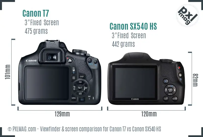 Canon T7 vs Canon SX540 HS Screen and Viewfinder comparison