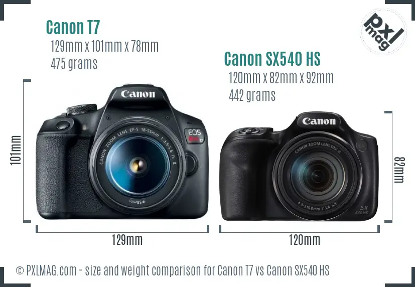 Canon T7 vs Canon SX540 HS size comparison