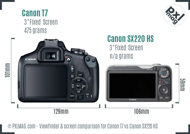 Canon T7 vs Canon SX220 HS Screen and Viewfinder comparison