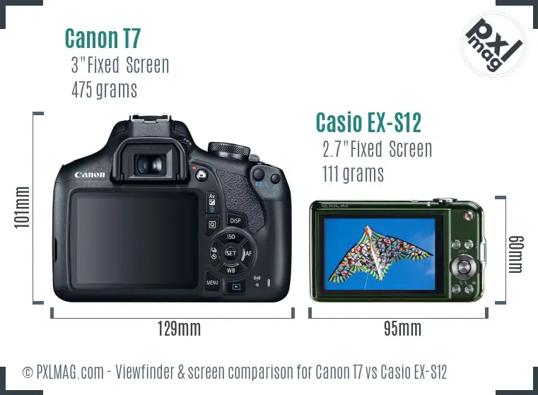 Canon T7 vs Casio EX-S12 Screen and Viewfinder comparison
