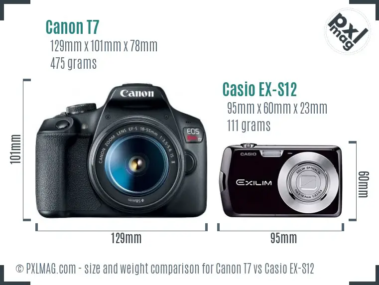 Canon T7 vs Casio EX-S12 size comparison