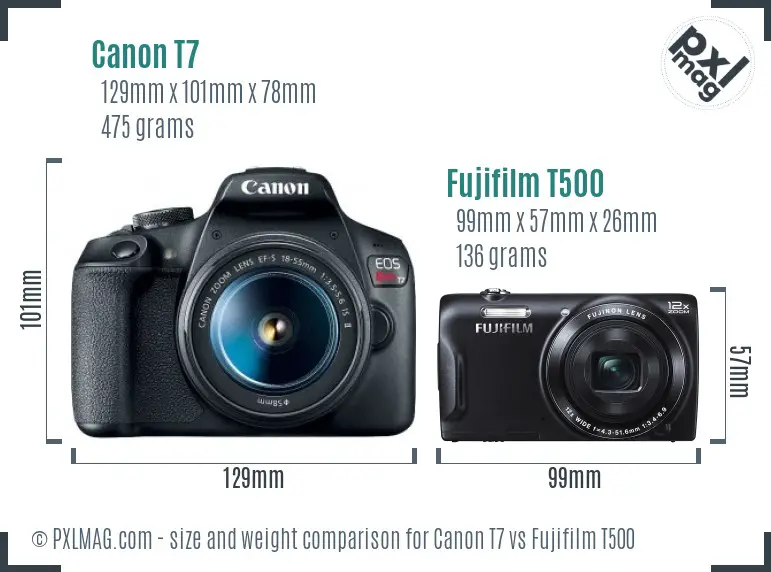 Canon T7 vs Fujifilm T500 size comparison