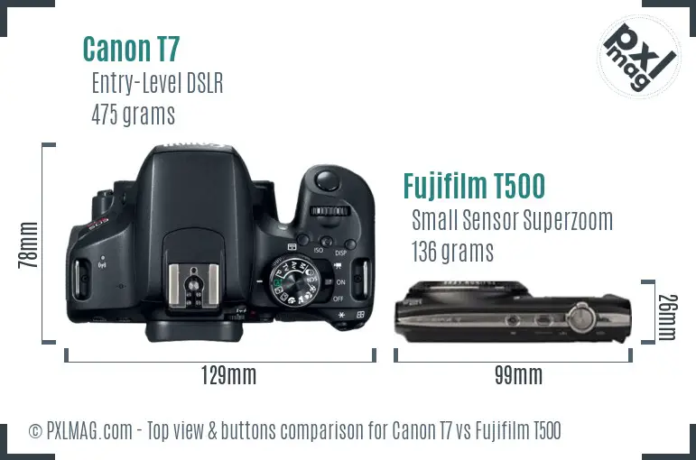 Canon T7 vs Fujifilm T500 top view buttons comparison