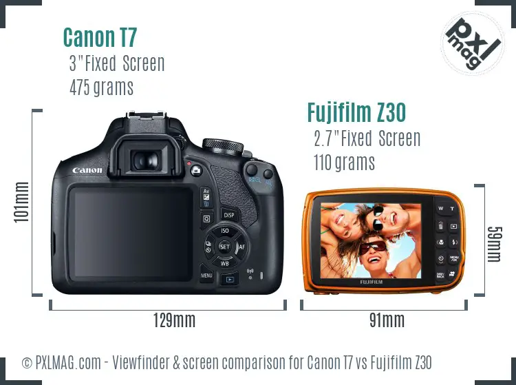 Canon T7 vs Fujifilm Z30 Screen and Viewfinder comparison