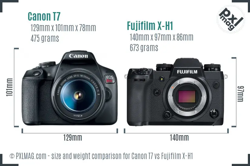 Canon T7 vs Fujifilm X-H1 size comparison