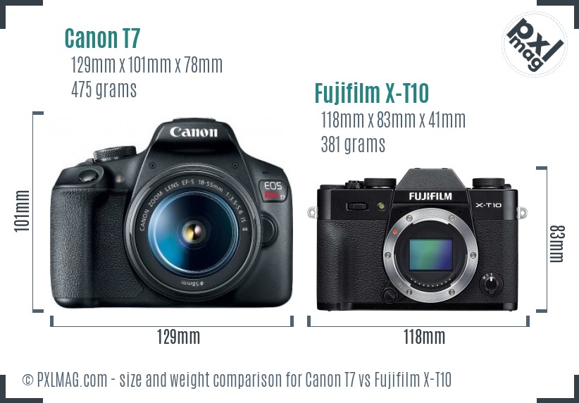 Canon T7 vs Fujifilm X-T10 size comparison