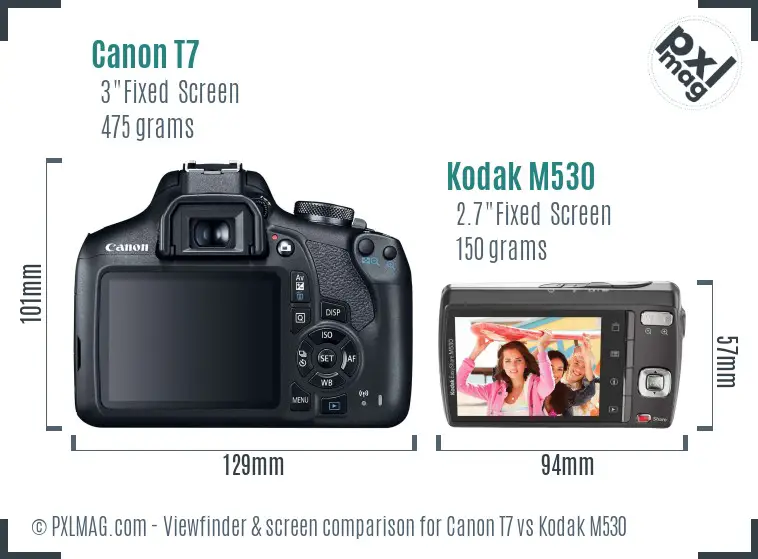 Canon T7 vs Kodak M530 Screen and Viewfinder comparison