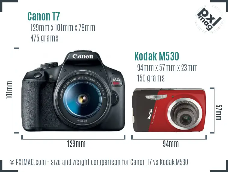 Canon T7 vs Kodak M530 size comparison