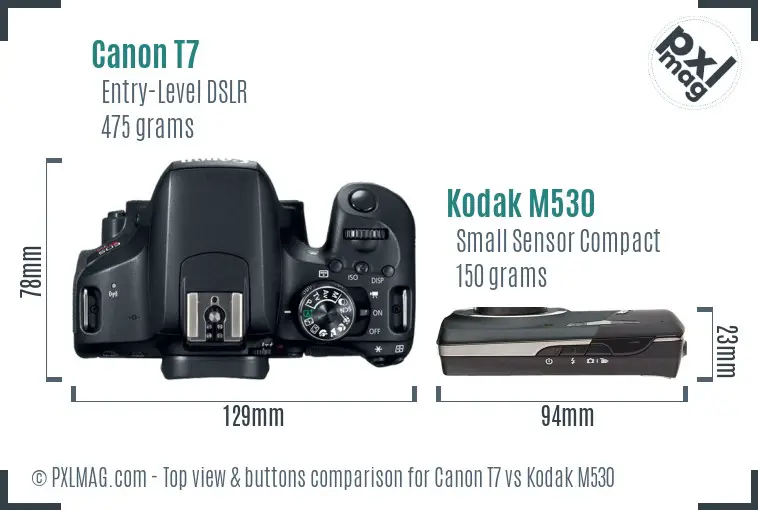Canon T7 vs Kodak M530 top view buttons comparison