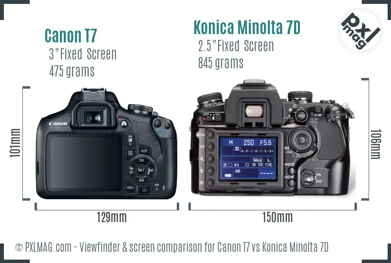 Canon T7 vs Konica Minolta 7D Screen and Viewfinder comparison Canon T7 vs Konica Minolta 7D Screen and Viewfinder comparison